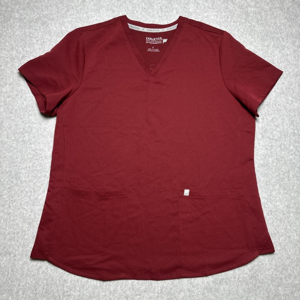 Fabletics Women's‎ Scrub Top Size Large V-Neck Performance Maroon